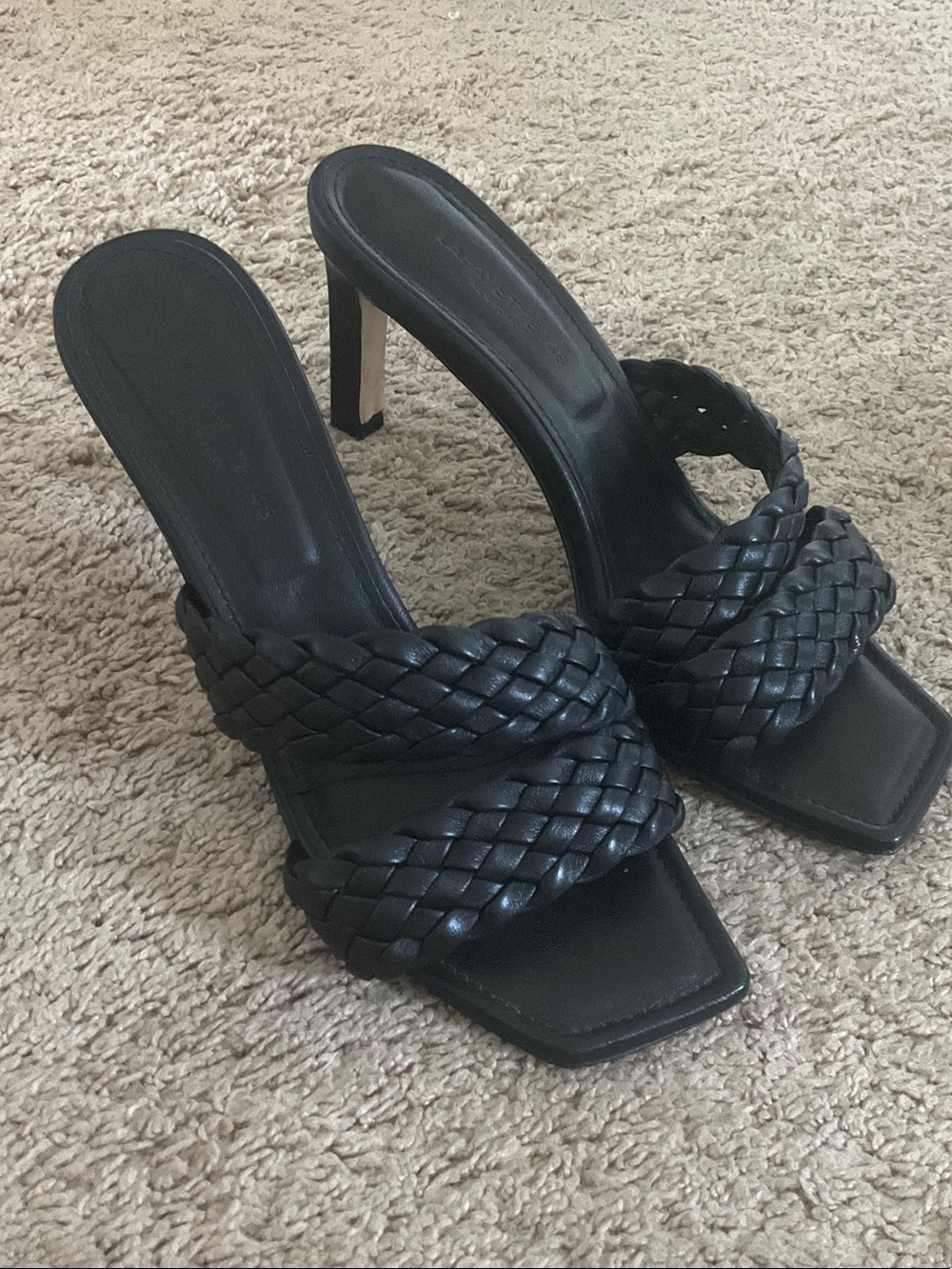 Lafayette 148 New York Black Braided Square-Toe Heel Mules